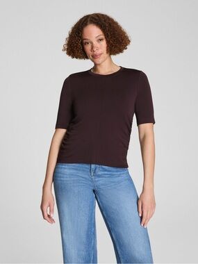 NWT SPANX Sleek Jersey Short Sleeve Ruched Top, Truffle Brown Plus Size 1X